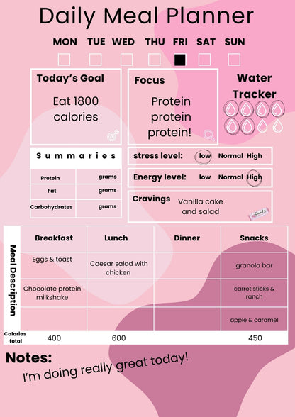 PinkyFit 7-Day Digital Meal Planner PDF | Cute Weekly Meal Tracker, Wellness & Nutrition Planner for Women | Printable & iPad Friendly
