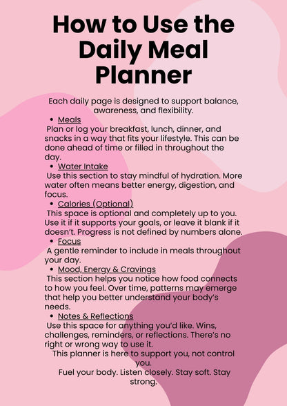 PinkyFit 7-Day Digital Meal Planner PDF | Cute Weekly Meal Tracker, Wellness & Nutrition Planner for Women | Printable & iPad Friendly